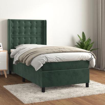 Pat box spring cu saltea, verde închis, 90x190 cm, catifea GartenMobel Dekor