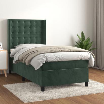 Pat box spring cu saltea, verde închis, 100x200 cm, catifea GartenMobel Dekor