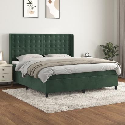 Pat box spring cu saltea, verde închis, 180x200 cm, catifea GartenMobel Dekor