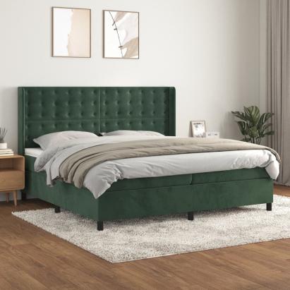 Pat box spring cu saltea, verde închis, 200x200 cm, catifea GartenMobel Dekor