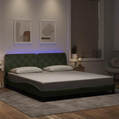 Cadru de pat cu lumini LED, gri deschis, 180x200 cm, catifea GartenMobel Dekor