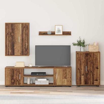 Set de 4 piese pentru cabinet TV 4 pcs Lemn vechi Lemn compozit GartenMobel Dekor