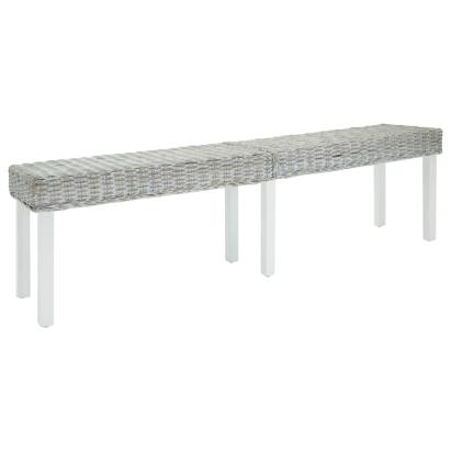 Bancă alb 160x35x45 cm, ratan kubu natural și lemn masiv mahon GartenMobel Dekor