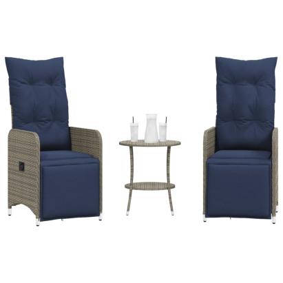 Scaune de grădină rabatabile, 2 buc., cu masă, gri, poliratan GartenMobel Dekor