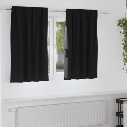 Perdele cu perdele 2 pcs Negru Poliester GartenMobel Dekor