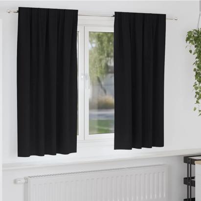 Perdele cu perdele 2 pcs Negru Poliester GartenMobel Dekor