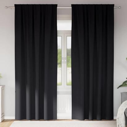 Perdele cu perdele 2 pcs Negru Poliester GartenMobel Dekor