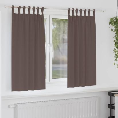 Perdele cu perdele 2 pcs Maro închis Poliester GartenMobel Dekor