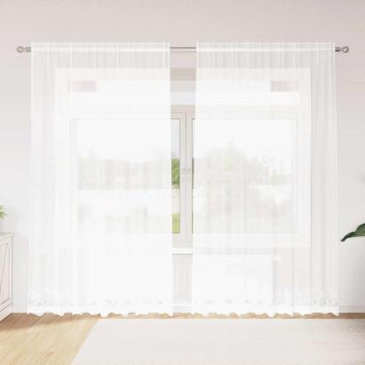 Perdele cu perdele Floral Alb 200 x 240 cm Poliester GartenMobel Dekor