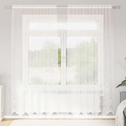 Perdele cu perdele Floral Alb 150 x 240 cm Poliester GartenMobel Dekor