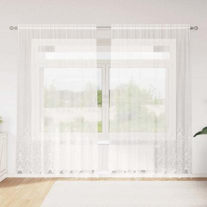 Perdele cu perdele Floral Alb 200 x 240 cm Poliester GartenMobel Dekor