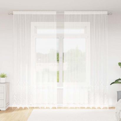 Perdele cu perdele Floral Alb 200 x 280 cm Poliester GartenMobel Dekor