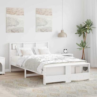 Cadru de pat cu headboard Alb 135 x 190 cm Lemn masiv de pin GartenMobel Dekor