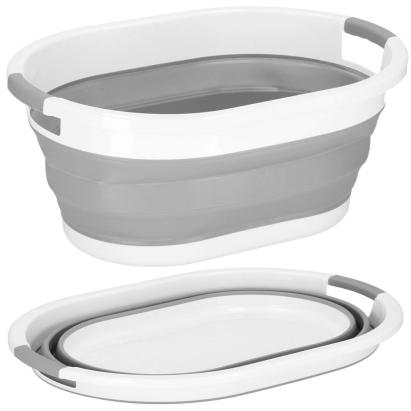 Cos de rufe pliabil tip lighean, cu manere, din plastic si silicon, 62x44x28cm, 39litri, gri Household NewTrend