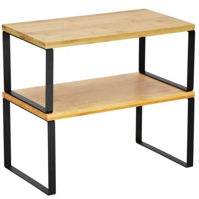 Set 2 rafturi de bucatarie suprapozabile, pentru ustensile sau condimente, 20x34x16cm, natur si negru Household NewTrend