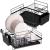 Uscator de vase cu suport tacamuri, din otel, pe 2 nivele, cu tava de scurgere, 50x30x24cm, negru Household NewTrend