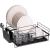 Uscator de vase cu suport tacamuri, din otel, pe 2 nivele, cu tava de scurgere, 50x30x24cm, negru Household NewTrend