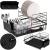 Uscator de vase cu suport tacamuri, din otel, pe 2 nivele, cu tava de scurgere, 50x30x24cm, negru Household NewTrend