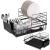 Uscator de vase cu suport tacamuri, din otel, pe 2 nivele, cu tava de scurgere, 50x30x24cm, negru Household NewTrend