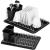 Uscator de vase cu suport tacamuri, din otel cromat, cu tava de scurgere, 40x19x13cm, negru Household NewTrend