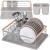Uscator de vase cu suport tacamuri, din otel, cu tava de scurgere, manere lemn, 42x32x15cm, gri Household NewTrend