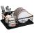 Uscator de vase cu suport tacamuri, din otel, cu tava de scurgere, manere lemn, 42x32x15cm, negru Household NewTrend