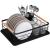 Uscator de vase cu suport tacamuri, din otel, cu tava de scurgere, manere lemn, 42x32x15cm, negru Household NewTrend