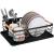 Uscator de vase cu suport tacamuri, din otel, cu tava de scurgere, manere lemn, 42x32x15cm, negru Household NewTrend
