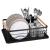 Uscator de vase cu suport tacamuri, din otel, cu tava de scurgere, manere lemn, 42x32x15cm, negru Household NewTrend