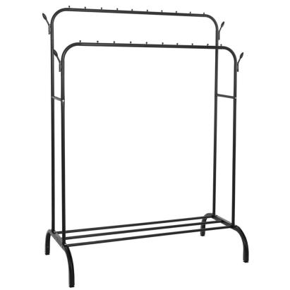 Suport pentru haine cu cadru metalic, cu sina dubla de agatat si carlige cuier, 55x110x146cm, negru Household NewTrend