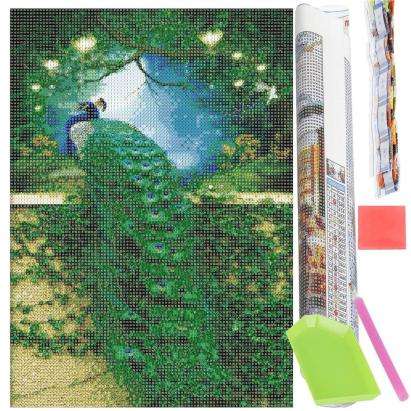 Set de broderie cu diamante 5D, 30x40cm, model Paun Household NewTrend