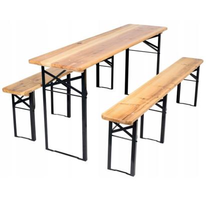 Set berarie din lemn masiv, pliabil, pentru terasa sau gradina, o masa si doua banci, 177x46cm, natur Household NewTrend