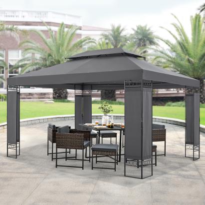 Cort Pavilion Lanciano 400x300 cm, Gri Inchis, Acoperis Dublu pentru Aerisire