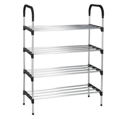 Suport pentru pantofi, 4 rafturi, cadru metalic, 84x28x60cm, negru si argintiu Household NewTrend