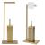 Stand cu perie WC si suport hartie igienica, metal si bambus, 67cm, auriu Household NewTrend