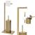 Stand cu perie WC si suport hartie igienica, metal si bambus, 67cm, auriu Household NewTrend