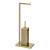 Stand cu perie WC si suport hartie igienica, metal si bambus, 67cm, auriu Household NewTrend