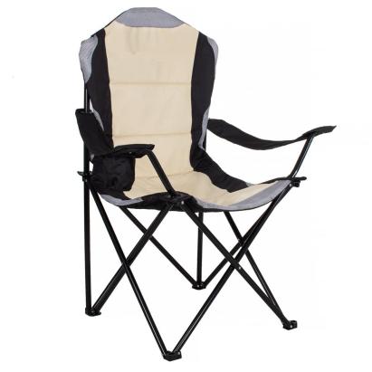 Scaun pliabil camping sau pescuit Premium, cu suport pahar, crem si negru Household NewTrend