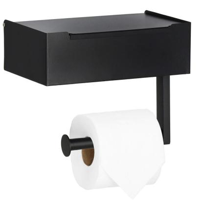 Suport hartie igienica din otel cu sertar depozitare, sistem montare inclus, 22cm, negru bej Household NewTrend