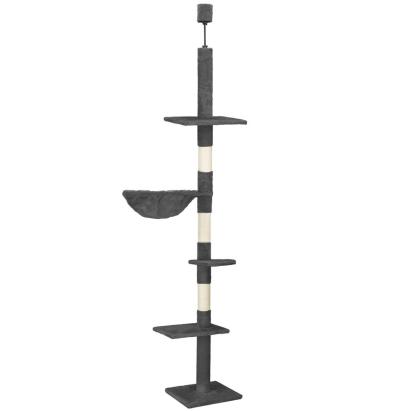 Ansamblu de joaca pentru pisici, tip stalp de catarat pana la tavan, inaltime reglabila, 240 - 265 cm, gri inchis Household NewTrend