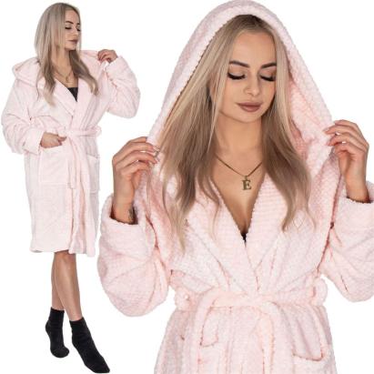 Halat de baie pentru femei pana la genunchi, cu gluga, marimea S/M, roz Household NewTrend