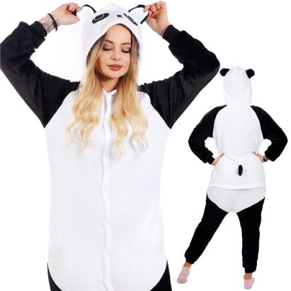 Pijama tip salopeta pentru adulti, model Panda, marime L Household NewTrend