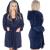 Halat de baie pentru femei pana la genunchi, cu gluga, marimea L/XL, albastru marin Household NewTrend