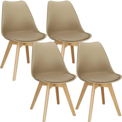 Set 4 scaune dining Verdhe pentru bucatarie cu perna tapitata cu piele ecologica, 44x82cm, maro Household NewTrend