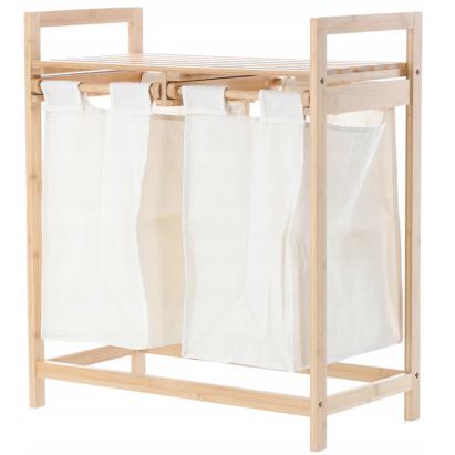 Cos de rufe din bambus si blat din lemn, 2 cosuri din panza, 64x73x33cm, natur Household NewTrend