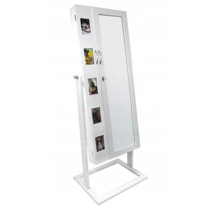 Dulap de toaleta cu oglinda, 2 usi cu spatiu dublu de depozitare bijuterii si cosmetice, 5 rame foto, 48x56x151cm, alb Household NewTrend