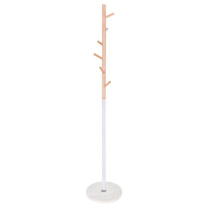 Cuier tip pom din metal, baza marmura, 6 agatatoare, 172cm, alb si maro Household NewTrend