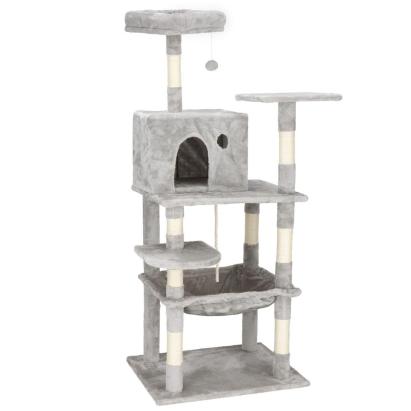 Ansamblu de joaca pentru pisici, cu loc pentru zgariat, ascuns, culcus, minge, sfoara, 145cm, gri Household NewTrend