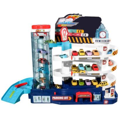 Circuit cu parcare pentru masinute, cu lumini si sunete, 6 masinute, cu nivele cu lift de urcare Household NewTrend