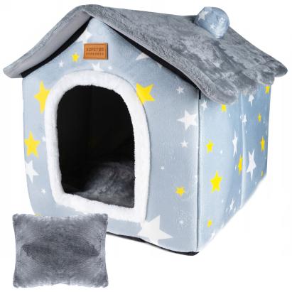 Cusca pentru pisici sau caini de talie mica, pentru interior, din catifea si bumbac, perna inclusa, 52x43x50cm Household NewTrend